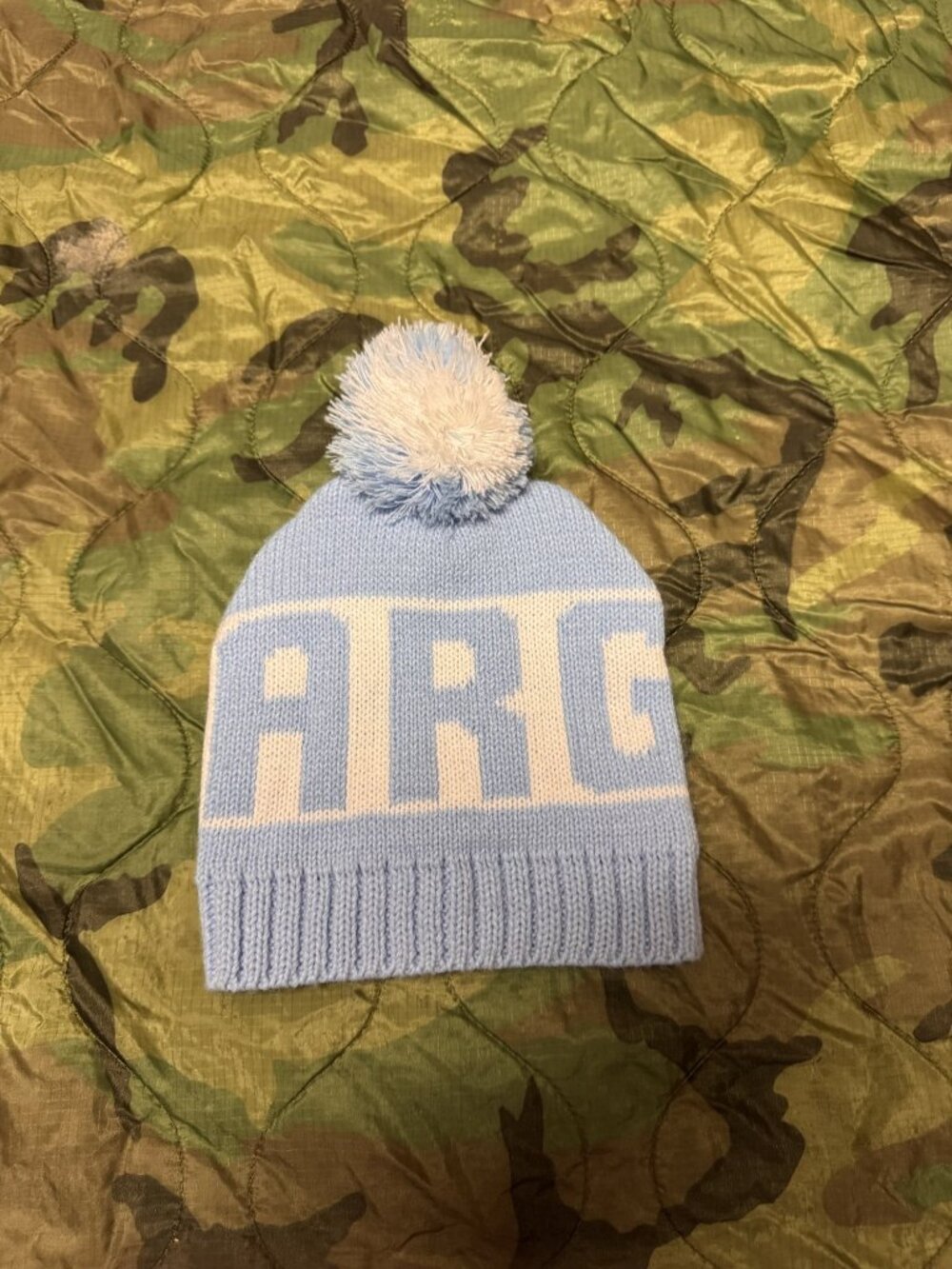 Argentina Flag Pom Beanie - Celeste Blue White, One Size